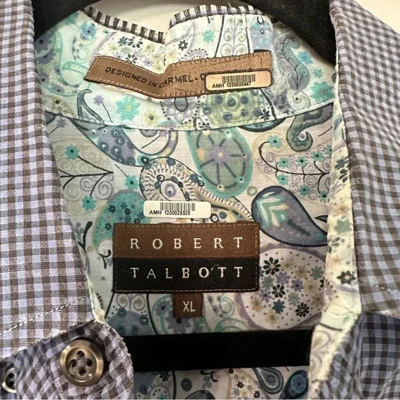 Robert Talbott Men's Short Sleeve Blue Plaid Button Up Shirt Size XL GUC - Picture 3 of 9